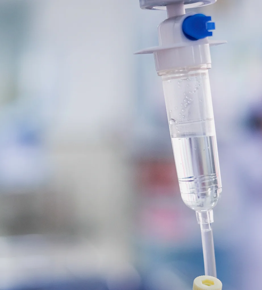 Close-up of a stem cell IV drip at iCRYO Daniel Island