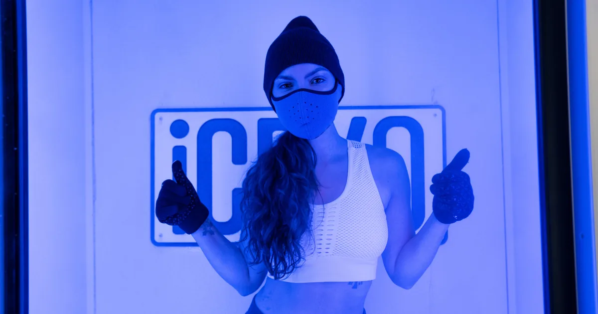 Energized client after a whole-body cryotherapy session at iCRYO Daniel Island